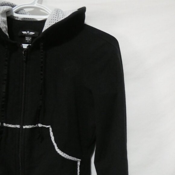 BEBE SPORT | small | Black & White Cropped Mesh Lined Hoodie | Logo & Stripes - Picture 6 of 15